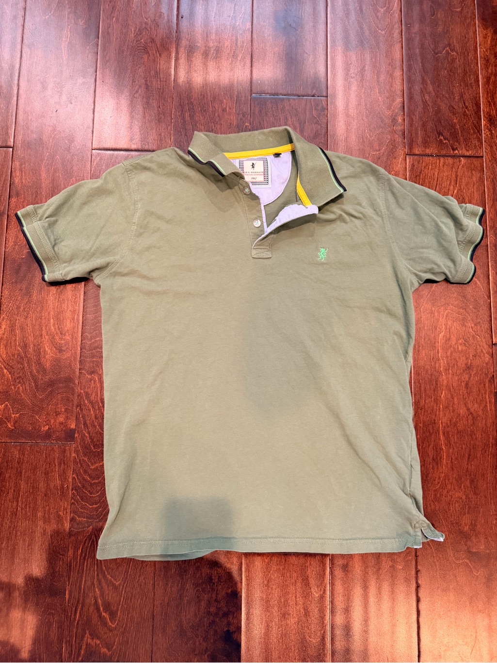 Mens Olive Green Polo With Contrast Trim